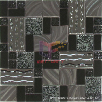 Flower and Wave Pattern Stainless Steel Glass Mosaic Tiles (CFM907)